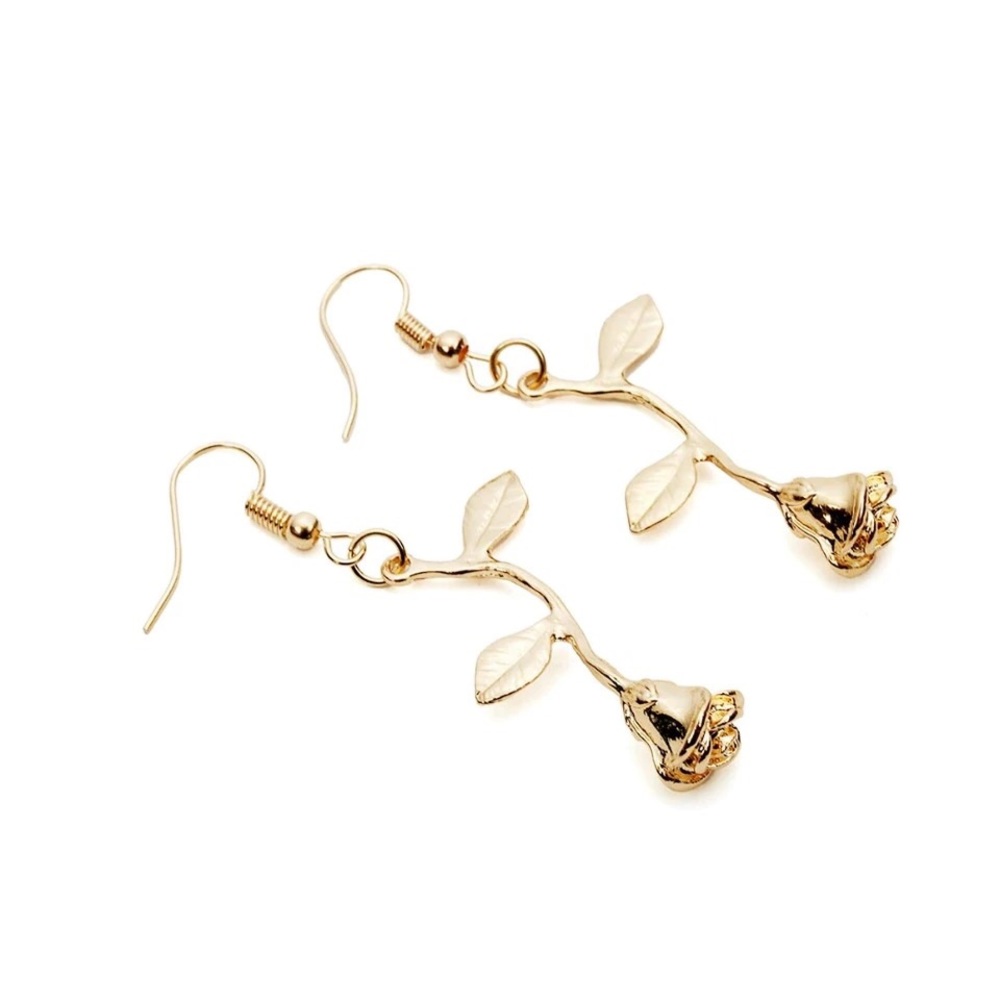 Gold Rose Minimalist Drop Earrings